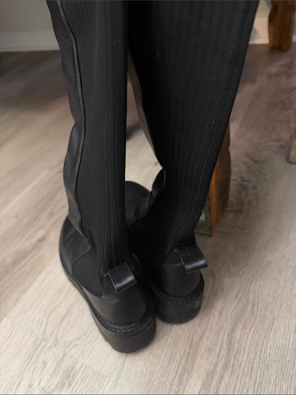 Fendi Black Ribbed Over-the-Knee Leather Boots with Logo Trim - Picture 8 of 14